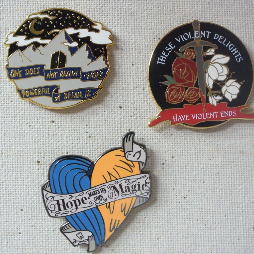 3 Collectible Enamel Pins 2 Owlcrate 1 LitJoycrate Like New!